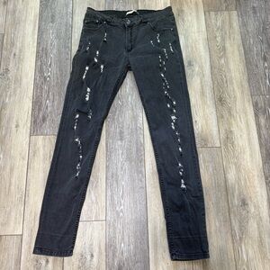 Christian Audigier Black Distressed Skinny Jeans